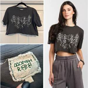 Modish Rebel Skeleton Print Crop Top XS in Washed Black